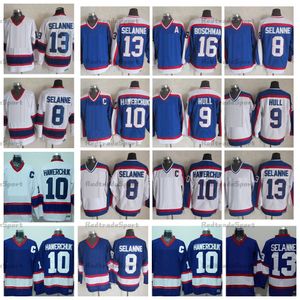Vintage 1992 Bobby Hull 9 koszulki hokejowe 13 8 Teemu Selanne 10 Dale Hawerchuk 16 Laurie Boschman niebiesko-biała szyta koszulka męska M-XXXL