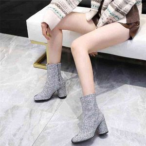 Dress Shoes Split Toe Women Ninja Tabi Boot Woman Ankle Leather Bling Brand Design Round Heel Pig Feet Lady High 220715