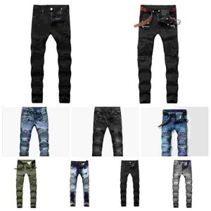 2022 NOVA VENDA VENDA DO VENDAÇÃO REQUIPADA DE JEANS SINGRA MATHE MONTO MONTO MOTO MOTO MOTO MOTO CAUSAL Mens Jean para Man Designer Black Denim Pants Hip Hop Men Tamanho 28-40