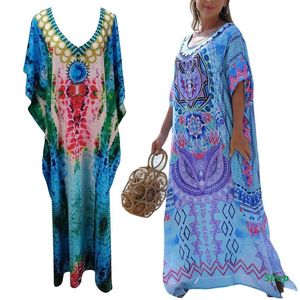 Women's Swimwear Fashion Long Dress Robe Over Sized Comfortable Bikini Cover Up Print Kaftan Beachwear Women Sexy Nightdress Beach PartyWome