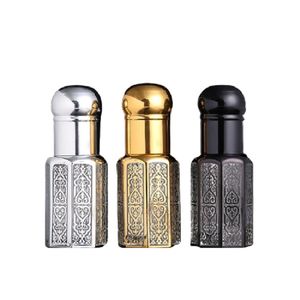 Luxury Empty Glass Pipette Essential Oil Bottle Vials Round Cap 3ml 6ml 12ml Gold Silver Black Cosmetic Packaging Perfume Refillable Container