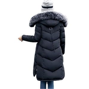 Vinterkvinnor huva kappa päls krage tjockare varm långjacka kvinnlig ytterkläder parka damer chaqueta feminino 201126