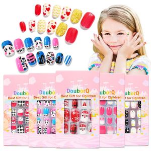 False Nails 120pcs Kids Cartoon Fake Full Cover Press Stick On Children Nail Stickers Decor Girls GiftsFalse