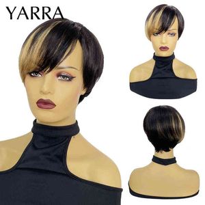 1b/27 Bob Bob Human Hair Pixie Cut Wigs para Mulheres Negras 99J ombre barato pré -arrancada Machine Full Made With Bangs Yarra 220609