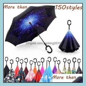 Umbrellas Rain Gear Housekee Organization Home Garden Ll Reverse Windproof Umbrella Creative Inverted With C Handle Pw