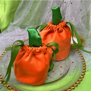 Halloween Velvet Candy Bag Wrap Custom Pumpkin Presentförpackning med String Cookies Storage Bag Festival Dekoration för barn 2022