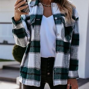 Shirts Für Frauen Plaid Langarm Button Up Hemd Kragen Tops Und Bluse Herbst Frühling Mode Lose Beiläufige Schwarz Weiß 220513