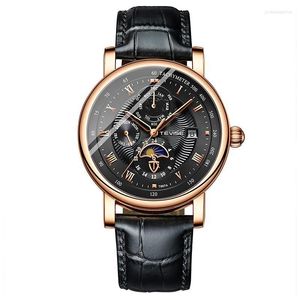 Maierlunfei Men's Watch Mechanical Skeleton Automatic Self-Winding Roman Numeral Silver Case PU Leather Wrist Wristwatches