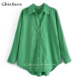 CHCILAZA Primavera Moda Verde Branco Camisa de Manga Longa Senhoras Outono Casual Botão Blusa de Escritório Tops Blusas Femininas 220725