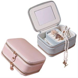 Ressmyckesfodral Små smycken Box Pu Leather Portable Storage Organizer Dubbelskikt Displaylådor för ringörhängen armband halsband