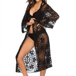 Kadın Mayo Mayo Kadın 2022 Kapak Düz Renkli Hollow Out Seksi Kimono Flare Sleeve Yüzme plajı için ceketle gör