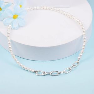 ME Collection Freshwater Cultured Pearl Chain Necklace Genuine 925 Sterling Silver Jewelry for Women Fit Pandora Style DIY Making Party Wedding Gift 399658C01-45