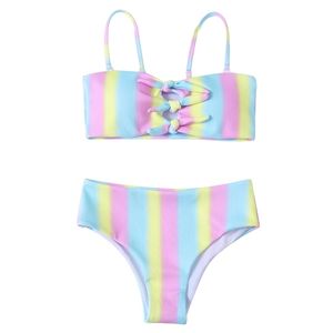 Rainbow Print Girls Kids Swimsuit Swimwear Summer Kid Bandage Bikinis Children Baby Biquini Infantil Beachwear 220426
