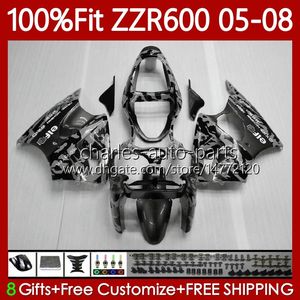 Injection Mold Bodywork For KAWASAKI NINJA ZZR600 600CC 2005 2006 2007 2008 Body 134No.100 100% Fit ZZR-600 600 CC 2005-08 ZZR 600 05 06 07 08 OEM Fairing Kit Camouflage grey