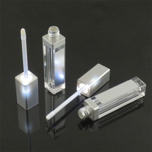 50pcs 7ML LED Light Silver Cosmetic Lipstick Container Makeup Tool Plastic Square Concealer Bottle Lip Gloss Tube with Mirror T200819
