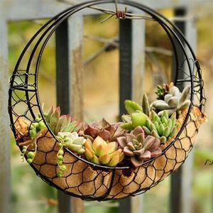 Rustic Iron Wire Wreath Frame Succulent Pot Iron Hanging Planter Plant Holder (Plants Are Not Included) JLF14429