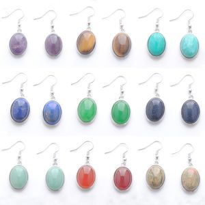 Natural Stone Dangle Earrings For Women Girl Jewelry Gifts Bead Oval Hook Drop Earrings Amethyst Aventurine Opal Agate Jade DBR337