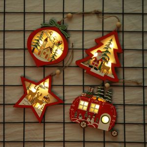 Dekoracje świąteczne puste drewniane wisiorek kreatywne światło obejmowały ozdoby drzewa samochodowego Dekorowanie dzieci w Indiach Y201020