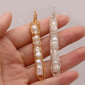 Pendant Necklaces Natural Stone White Agate Crystal Bud Pearl Winding Long Cylindrical Craft Jewelry MakingDIY Necklace Earring Gift9x65mmPe