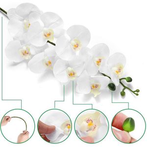 Dekorativa blommor kransar 2st konstgjorda riktiga kontakt orkidéer 9heads latex phalaenopsis stjälkar för diy bröllop centerpieces kök 38inc