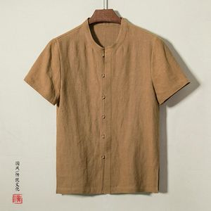 Camisas casuais dos homens Camisas Chinesas de verão Camisa de linho de mangas curtas Câmeras finas para hombre