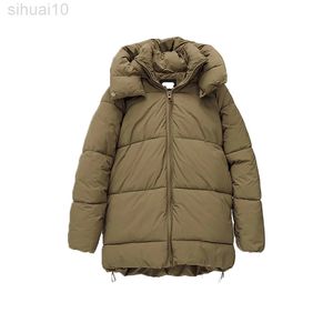 Casaco de casaco feminino parkas jaqueta grossa e grossa casaco comprido cáqui chique com feminino com capuz zipper trf winter Outwear l220730