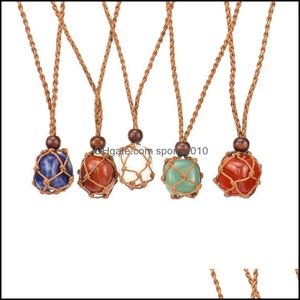 Arts And Crafts Healing Crystal Natural Stone Pendant Weave Net Bag Charms Green Pink Opal Rope Chain Necklaces Who Sports2010 Dh96M