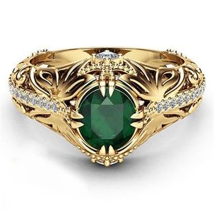 Emerald Color 14k Gold Plated Ring For Woman Men Engagement Wedding Ring