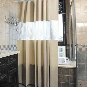 Solid Color Bath Curtain Waterproof Shower Curtains White Transparent Strip Luxury PEVA Bathroom Shower Curtain With 210402