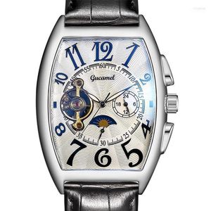 Bilek saatleri Frank aynı tasarım sınırlı sayıda deri turbillon mekanik saat muller mens tonneau üst erkek hediye iris22
