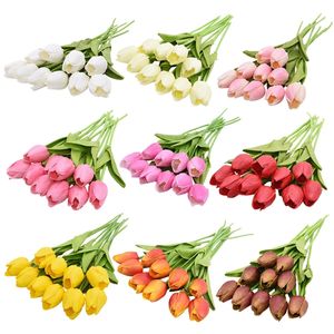 Tulip Flowers Artificial Touch Real Pu Tulips Diy Bouquet Gift Flor Fake For Decoration Home Garden Supplies