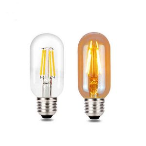 E27 Retro Edison Led Filament Light Light Light AC 220V Светодиодная лампа T45 4W 6 Вт прозрачная янтарная трубчатая стеклянная лампочка Ampoule Lights Vintage Lamp H220428