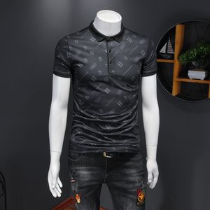 2023 nova camisa polo masculina com estampa de letra lapela vestido de verão tendência coreana jovem negócios casual moletom masculino