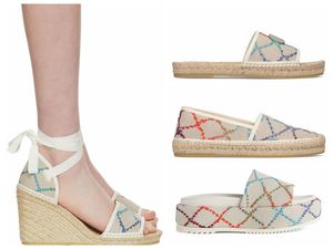 Jackdhstore 2022 chinelos de plataforma coloridos brancos femininos sapatos espadrille 55mm sandálias de plataforma cobertas de lona com caixa e sacos de pó