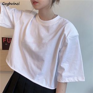 Короткие рубашки T Рубашки Женщины твердые укороченные топы сексуальные стильные harajuku Streetwear Girls Cool Loose All Match Corean Style Casual 220628