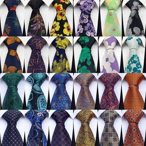 Bow Ties Designer 8cm Width Mens Wedding Tie Gold Black Striped GRID FLOWER Plaid Silk Neck For Men Business Party Gravatas Donn22