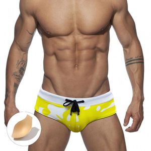 Underpants Men Printed Briefs Sponge Padded Push Up Bugle Pouch Seamless Underwear Quick Dry Swimwear Bikini Beach Shorts Swimsuits 2XL