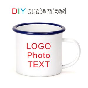 350ML Customized Enamel Mug with Po Text Subl Print Office Home Funny Water Cups Breakfast Milk Coffee Tea Gift 220608