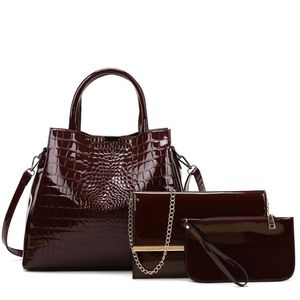 Wholesale burgundy evening bags for sale - Group buy Evening Bags Burgundy Patent Leather Handbag Women Bag Big Capacity Lady Office Purse Messegner Crossbody Shoulder Sets Pcs298J
