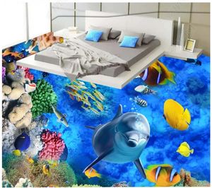 Personalizado papel de parede 3d estéreo subaquático mundo golfinho piso de vida de vida de vida para sala de estar quarto decoração interior