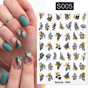 Nail Gel Toy 2022 Ny guld bronzing glidande konst 3d dekaler dekoration blomma lämnar klistermärke diy manikyr överför folie 0328