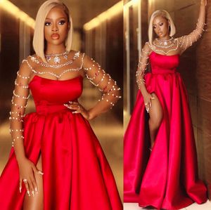 2022 Arabski Plus Arabic Aso Ebi Red Luksusowe seksowne sukienki na bal