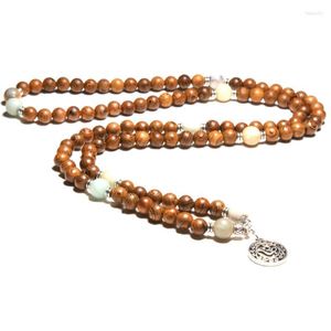 Beaded Strands 108 Beads Yoga Bracelet For Women Men Natural Sandalwood Buddhist Buddha Wood Prayer Lotus OM Rosary Bracelets Neckla Fawn22