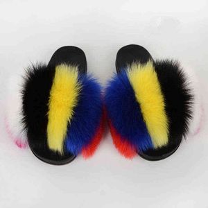 2022 SLIDES DE VEROO AO REDOR DE VERÃO FAUX FAUX FLIPPERS FLIPPERS SLIDES Design de marca Moda Moda colorida Fur Women Beac G220730