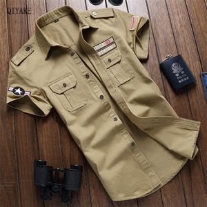 Kampanj Plus Size M6XL Classics Mens Military Uniform Style Shirt Casual Short Sheeved Shirts 100% Cotton Loose Men Top 220527