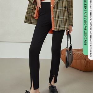 FSLE Office Lady Ly Autumn Pant Black All-Match Slim Casual Spoders High-Pister Split Pencil 220325