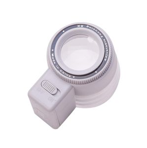 8X 21mm White Cylinder Magnifier Portable Loupe Microscope with Scale Adjustable Single Focus Height Clear Magnifiers Magnifying Glass w LED Light Source 13100-2