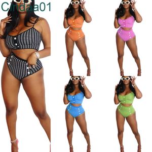 new women's two piece swimwear sexy small lattice positioning printing nail buckle swimsuit summer ladies bikini set