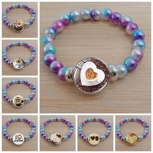 Beaded Strands Fashion Cappuccino Coffee Bracelet Chocolate Art Pattern Glass Dome Colorful Beads Gift For Lovers Trum22
