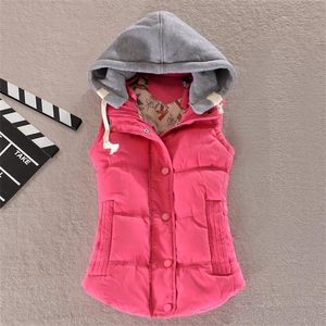 2017 Autumn Winter Fashion Cotton Vest Women Patchwork ärmlös huva krage colete Colete Feminino Waistcoat X171119